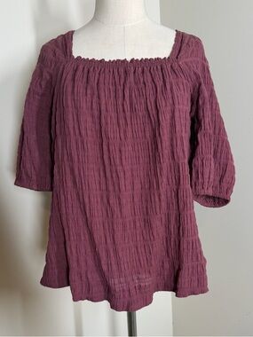NWT! Wishlist Apparel Women’s BohoBlu -SZ S/M- Burgundy Textured Peasant Blouse